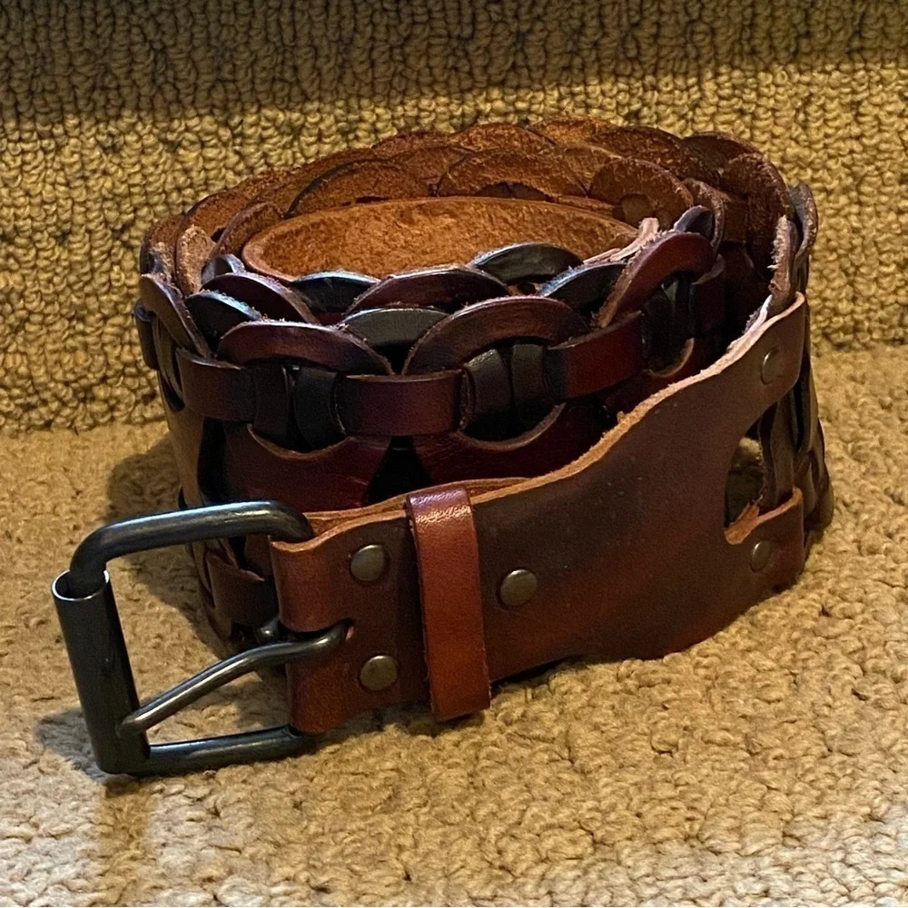 Women Brown Thick Genuine Leather Belt Size Large